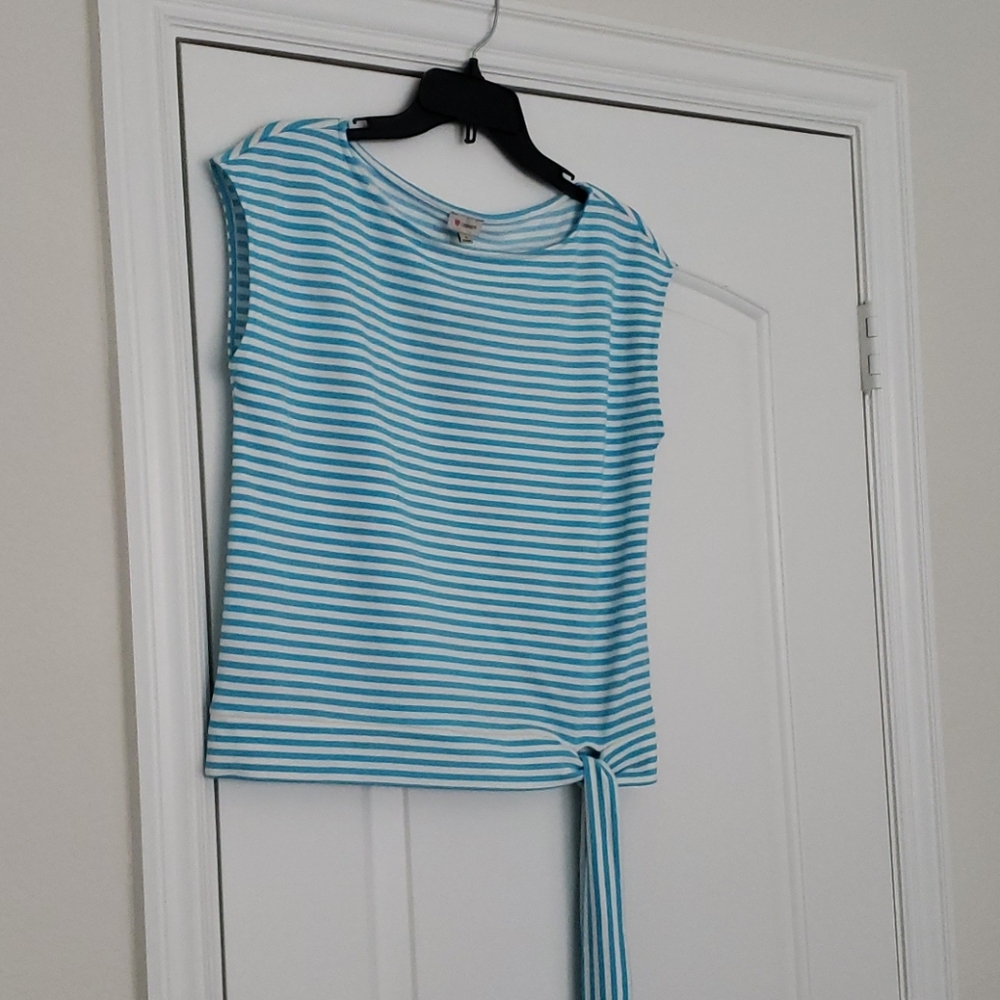 Striped boat neck, tie side tee